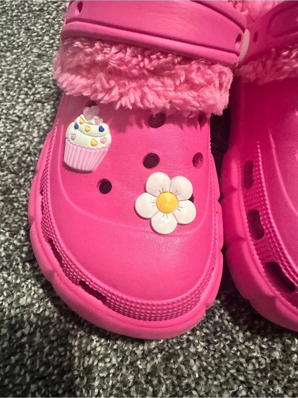 Kids Pink Fuzzy Clog Shoes with Decorative Charms
